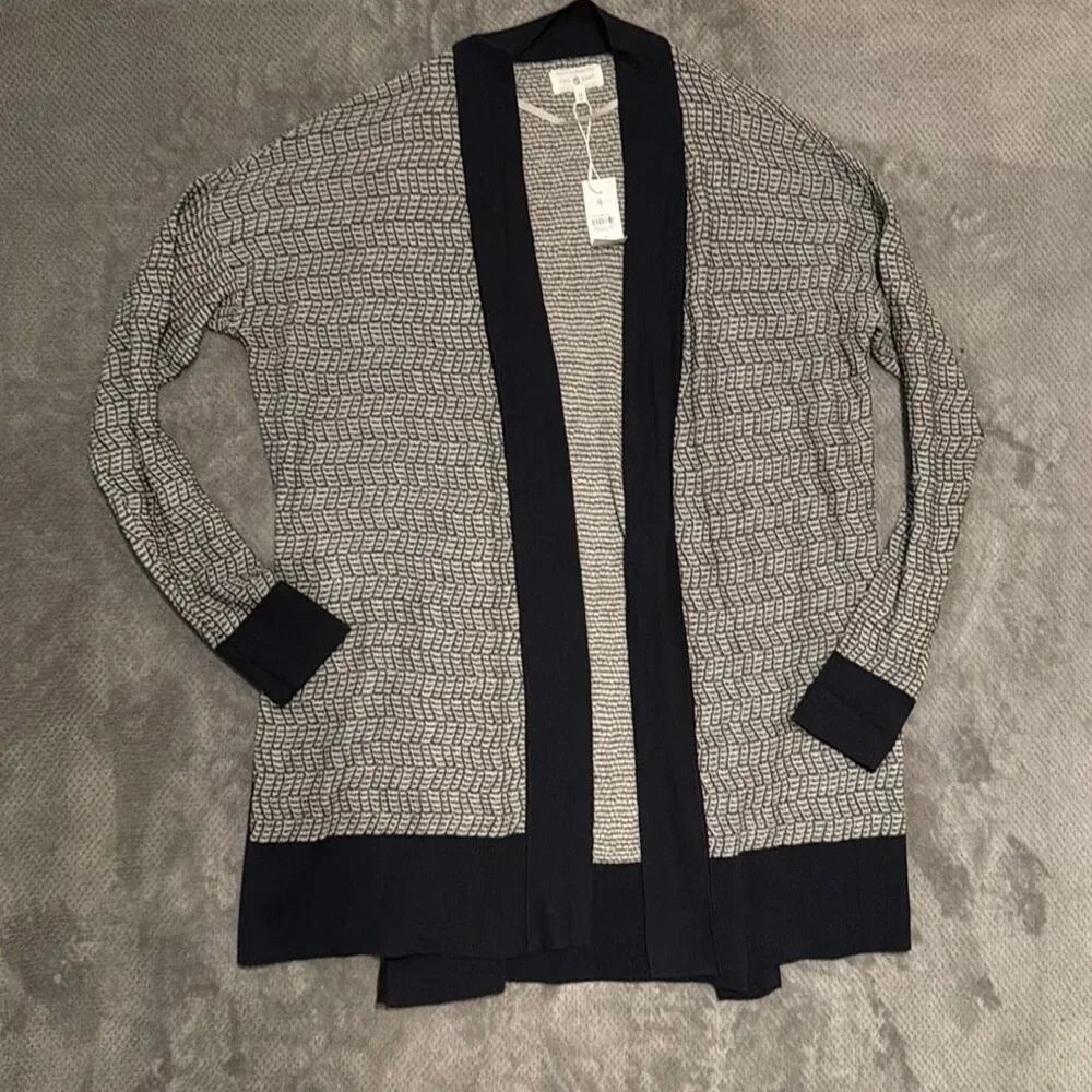 Lou & Grey Size M herringbone Textured Open Front Longline Cardigan Academia NEW